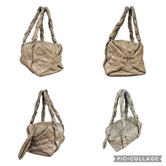 CHANEL Lady Braid Taupe Tan Chain Bowler Bag Quilted Boston Leather CC Auth - Picture 16 of 16